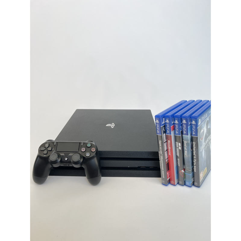КОНСОЛЬ SONY PLAYSTATION 4 PRO BLACK Б/У  (PS4 PRO) + 5 топових ігор!