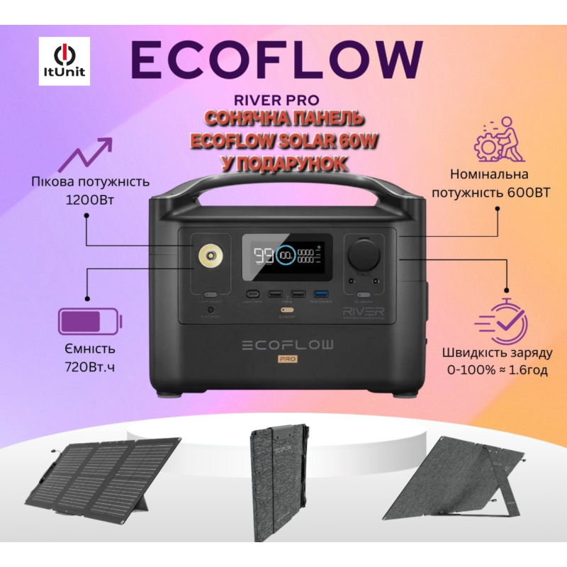 Зарядна станція EcoFlow RIVER Pro Refurbished + Сонячна панель EcoFlow 60 Вт Solar Panel